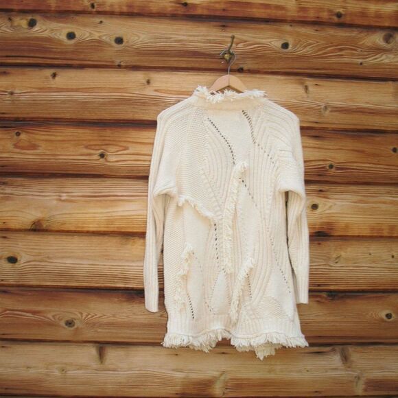 Anthropologie Rosie Neira Wool Cotton Fringe Cardigan Sweater - Picture 8 of 9